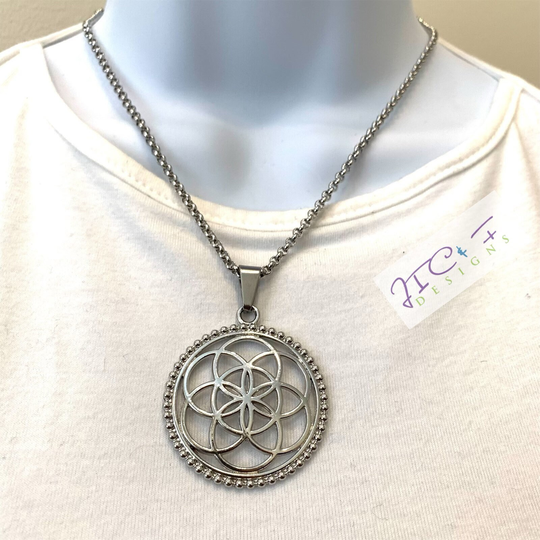 Seed Of Life Necklace, Stainless Steel Chain, Sacred Geometry Pendant, Seed Of Life Yoga Spiritual Jewelry, Meditation Necklace