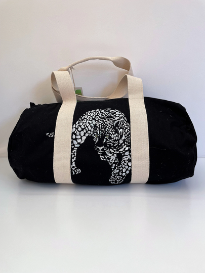Hand Painted Organic Cotton Leopard Sports Bag
