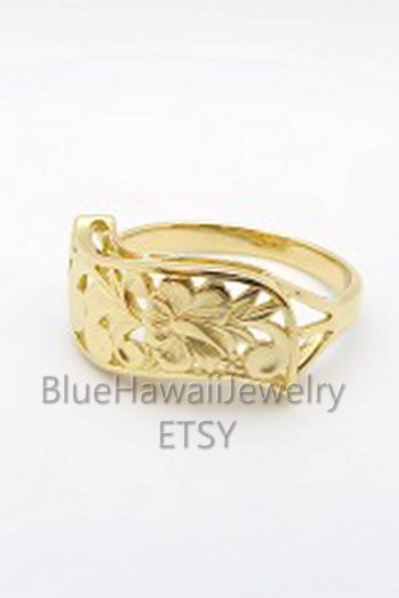 8mm Hawaiian Napua Princess Carved Hibiscus Flower Wavy Cutout Ring Jewelry Made in Hawaii
