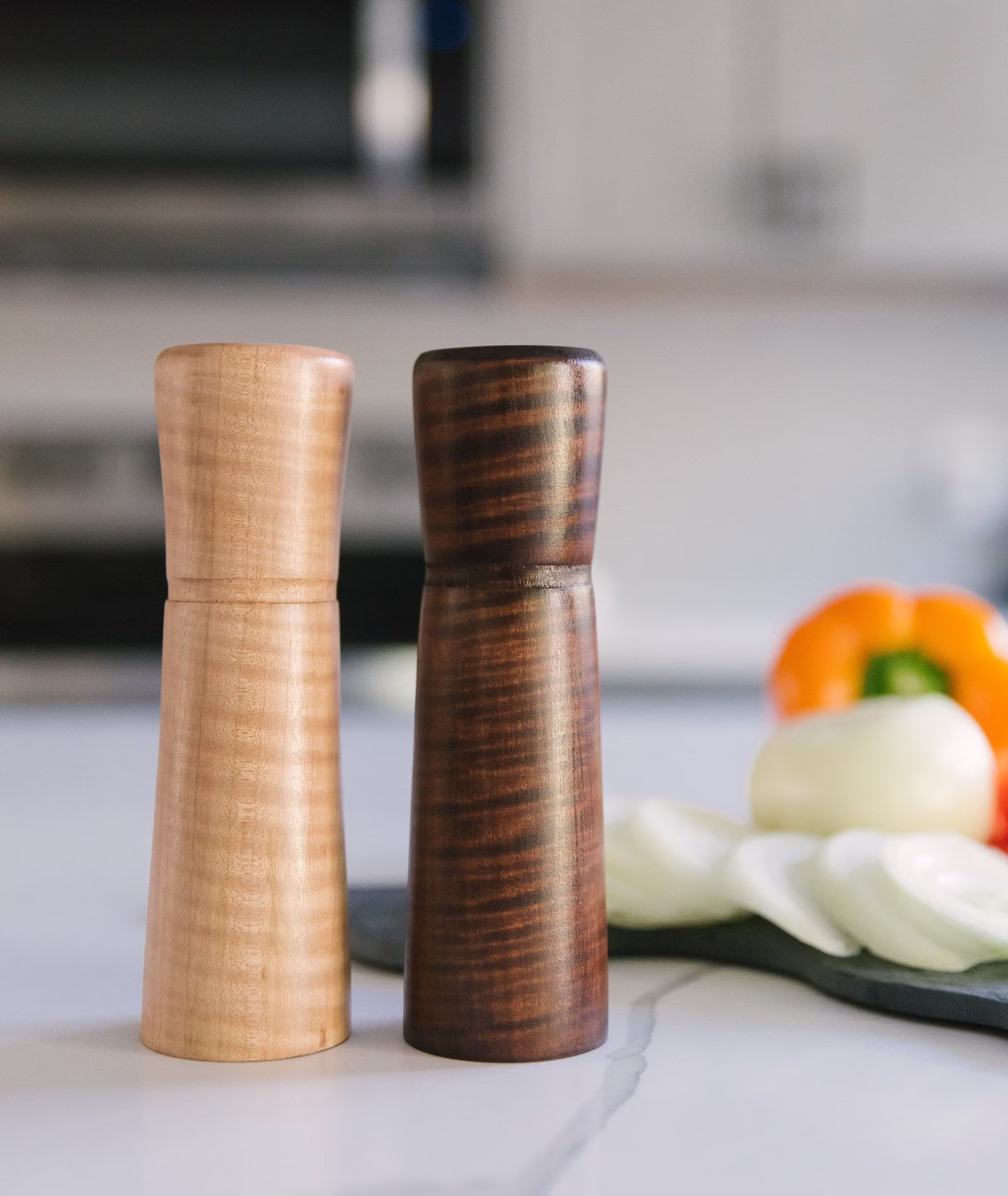 Maple Wood Salt & Pepper Shaker Set, Hand Turned Shakers, Rustic Kitchen Decor