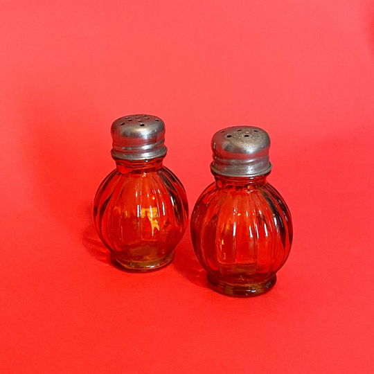 Decorative Brown Glass Round - Salt & Pepper Shakers Vintage