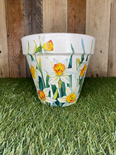 Daffodil Plant Pot, Decoupaged Planter, 15cm Daffodil Gift, Home Decor