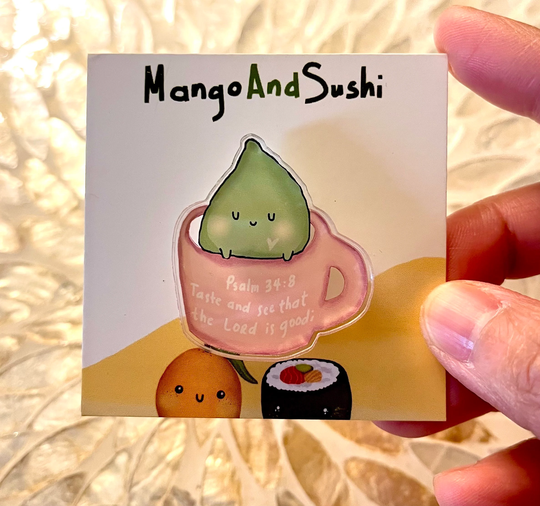 Scripture Acrylic Pin, Psalm Christian Kawaii Scripture Matcha Pin