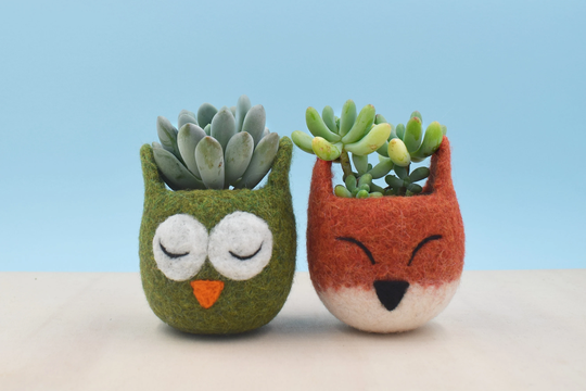 Succulent Planter Gift Set For Christmas | Best Friend Birthday Gift, Flower Plant Pot, Cute Pots, Fox Owl Animal Planters, Felt Pot