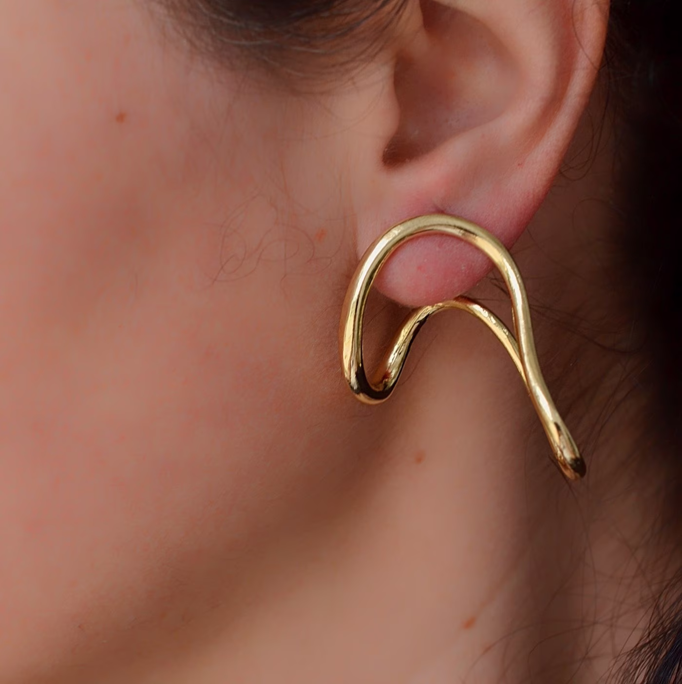Organic Gold Stud Earrings, Gold Filled Special Mother Gift, Wife Present, Irregular Women Boho Earrings Gift