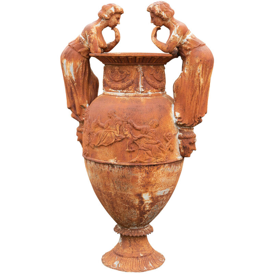Old vase with cast iron base antique finish