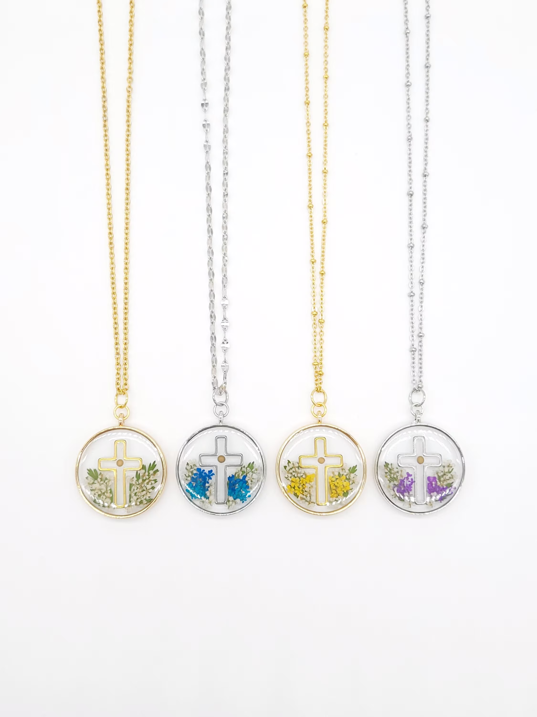 Mustard Seed Necklace, Necklace Cross, Pressed Flower Dried Jewelry, Cross Baptism Gift, Easter Gift