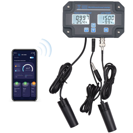 Wifi Digital Water Quality Tester Wall Mounted 6 in 1 Water Analyzer ph/ ec/ tds/ salt/ s.g/ Temperature