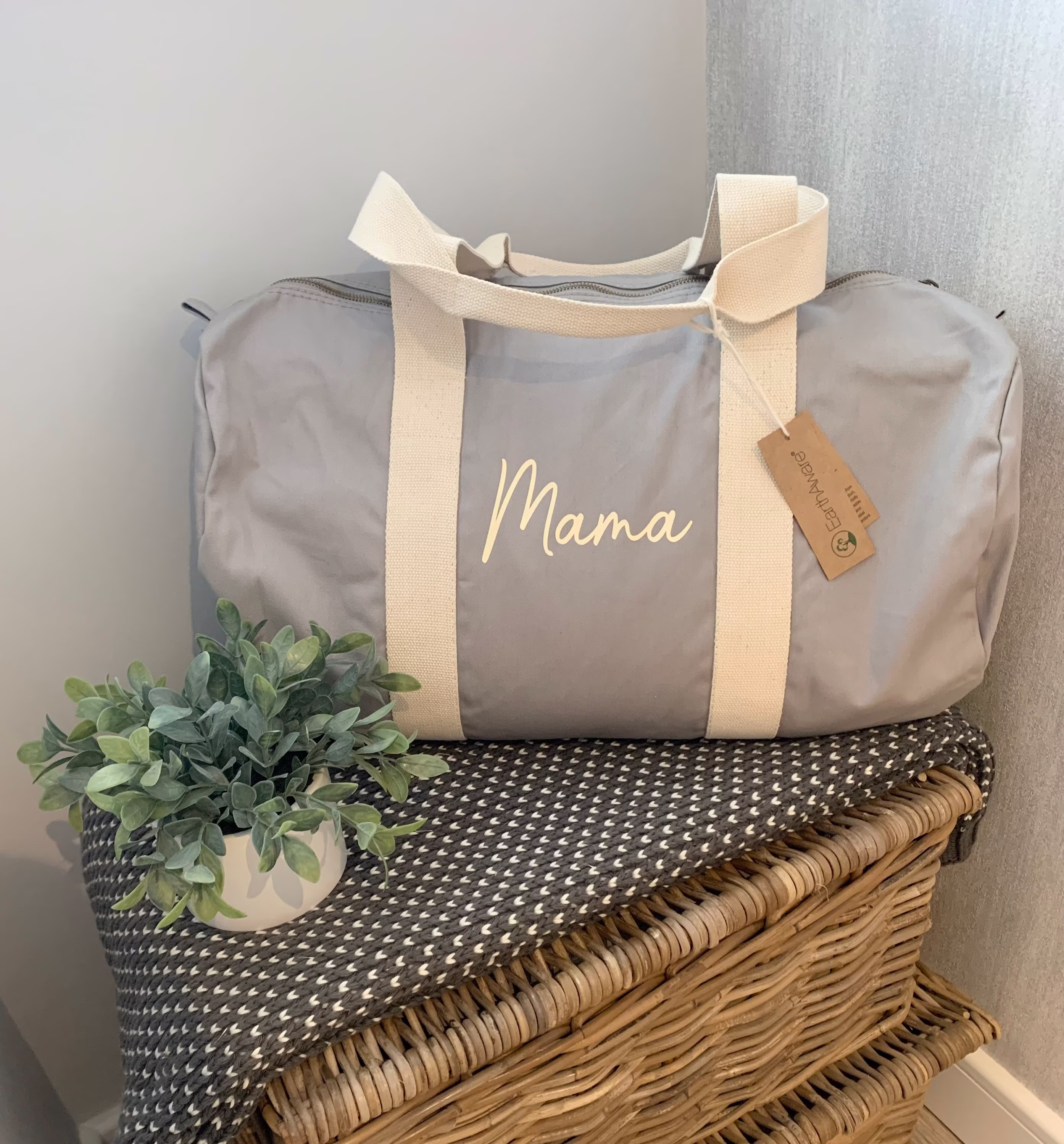 Personalised Organic Cotton Mama Hospital Bag Barrell Weekend Mummybag Day Baby Shower Mother's Gift New Gym