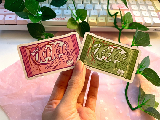 Sweet Cute Sakura Matcha Kit Kat Stationary Journaling Waterproof Glossy Vinyl Kawaii Stickers Strawberry Green Tea Theme