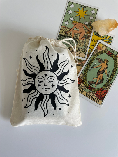 Sun Bag |Tarot | Oracle Canvas Bag| Herbs Runes Pendulum Amulet Wicca Altar Travel Spell Muslin Her Gift Witchy