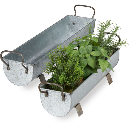Relaxdays - Window Box Gutter, Planter Garden & indoors, Set Of 2 Metal Tubs For Plants, Zinc Look, Silver