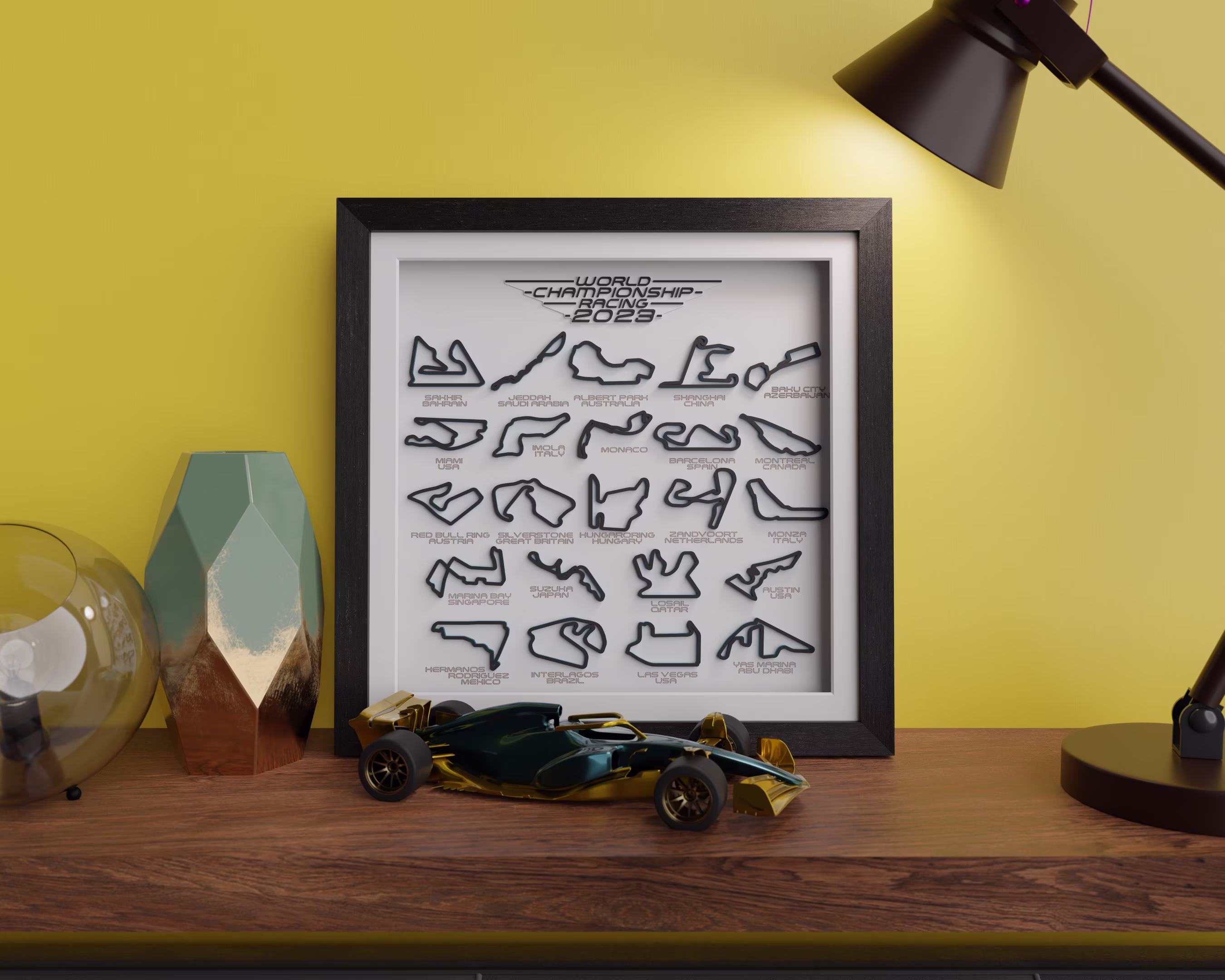 2023 Formula 1 Season Collection | 3D Printed & Laser Etched Colour Sandwich Framed Print Customisable Colours