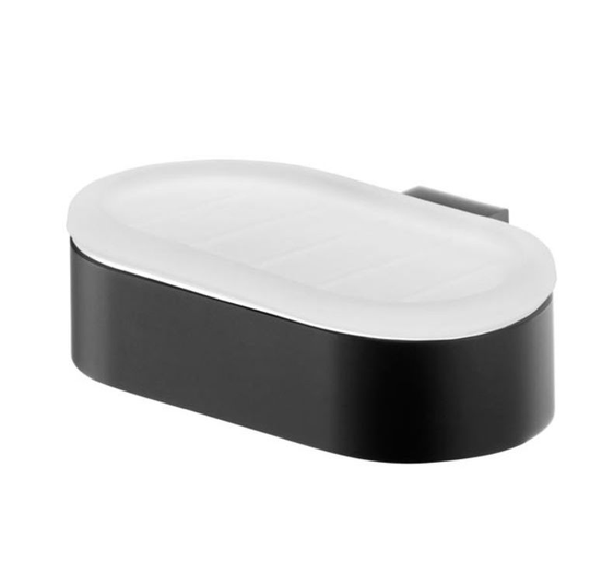 Bisk - Tempered Glass Soap Dish Plate Wall Mounted Bathroom Black Powder Coated Zamak
