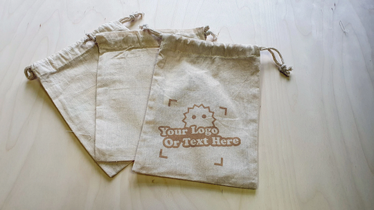 Personalized Cotton Drawstring Bags | Laser Engraved Sack Rustic Gift Pouch 100% Organic Storage Bag Toy Various Sizes