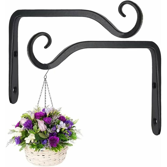 Heguyey - Pack Black Wall Hooks Metal Wrought Iron Hanging Basket Brackets Hanging Basket Holders for Birdhouse/Plants/Lanterns/Wind Chimes