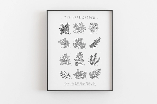 Kitchen Herbs Print - Culinary Poster, Basil, Oregano, Rosemary, Wall Art, Food Digital Download Or Giclée