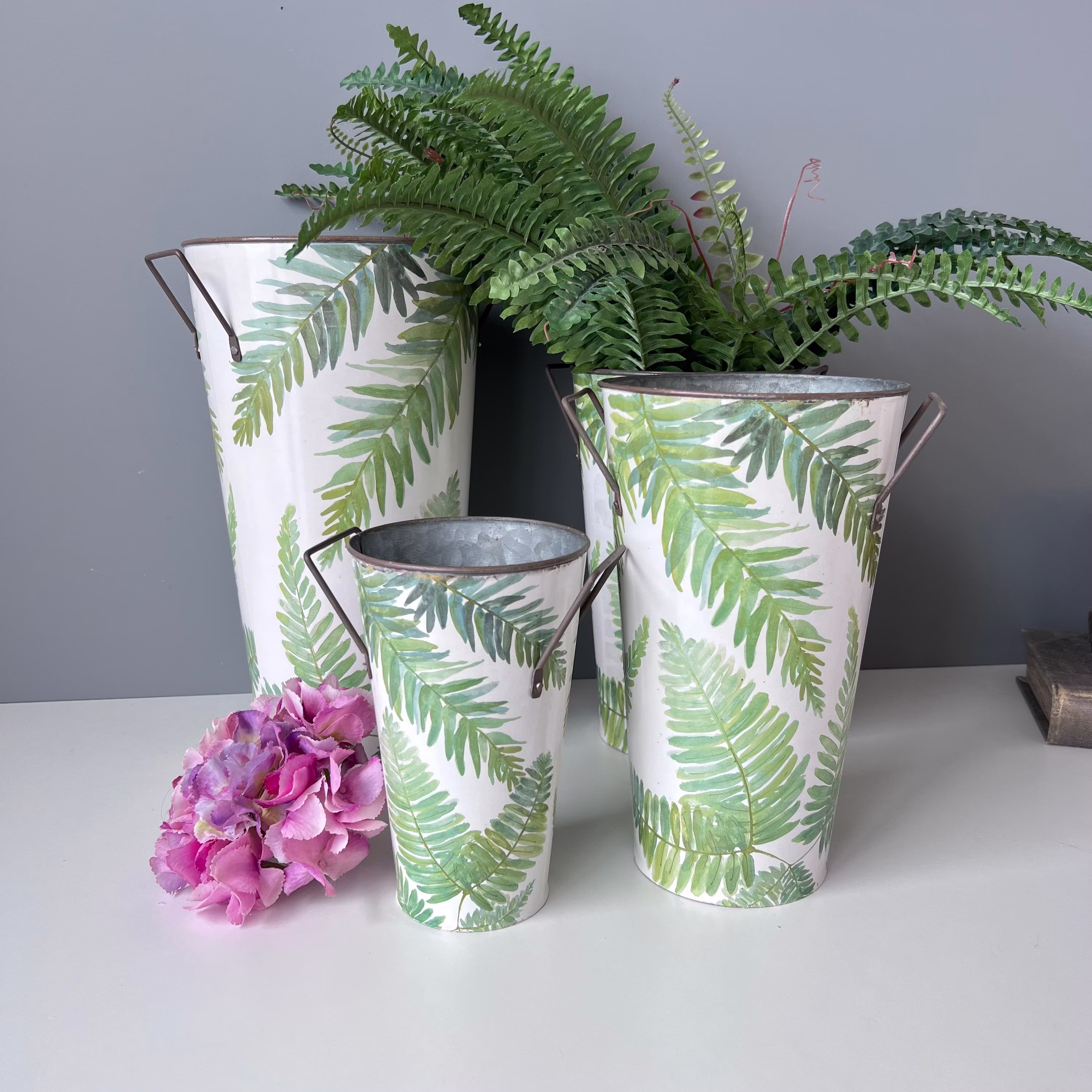 4 Florist Planters Metal Buckets With Handles Tall Green Plant Pots Floristry