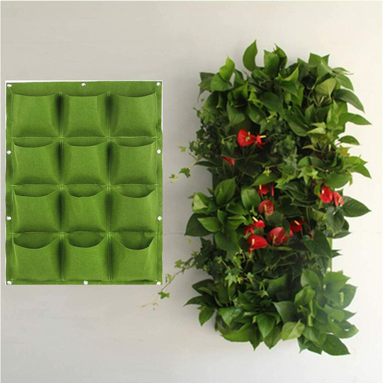 12 Pockets Green Waterproof Hanging Vertical Garden Wall Planter Plant Grow Bag for Yard Garden Home Balcony Office Decoration