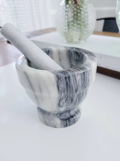 Mortar & Pestle Vintage Kitchenware Marble Apothecary Medicine Herbal Spice Grinder Medicinal