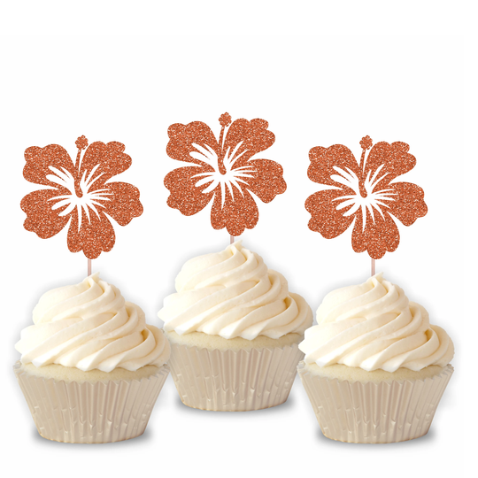 Ready To Ship Hibiscus Cupcake Toppers, Tropical Flowers Party Decorations, Beach Themed Decorations