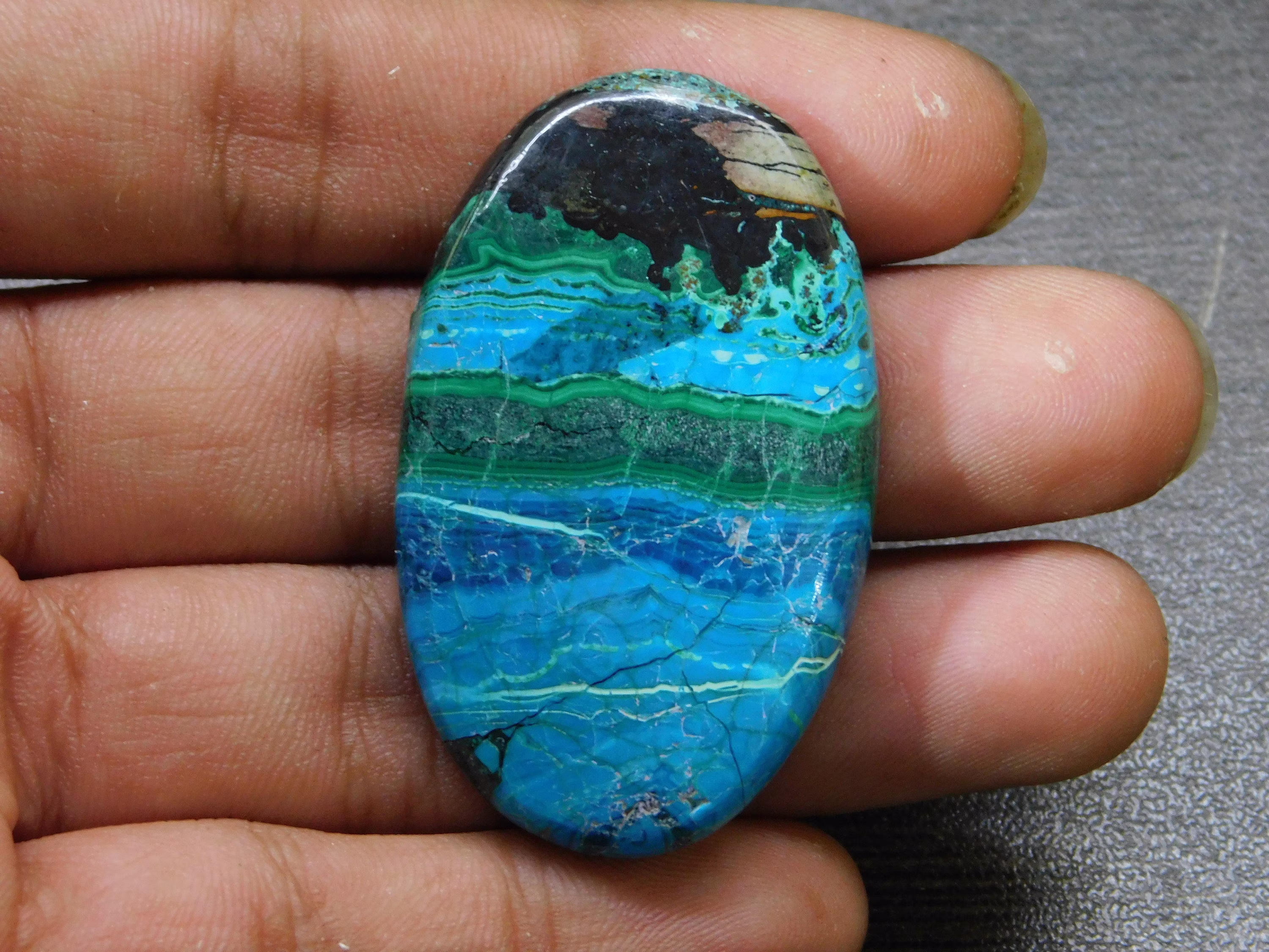 Chrysocolla Malachite Cabochon Gemstone 100 % Natural Loose Stone Wirewrapping Jewelry Making 95 Ct 48 X 29 Mm # 9741