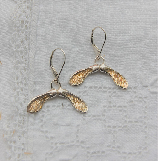 Sycamore Seed Earrings, Sterling Silver Earrings, Tree Helicopter Seeds