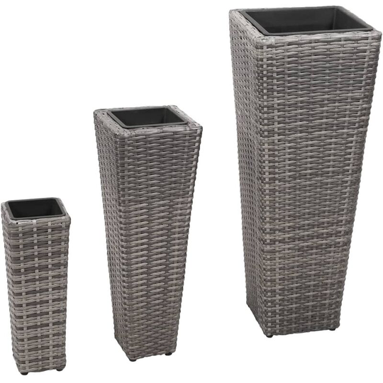 Devenirriche - Garden Raised Beds 3 pcs Poly Rattan Grey - Grey