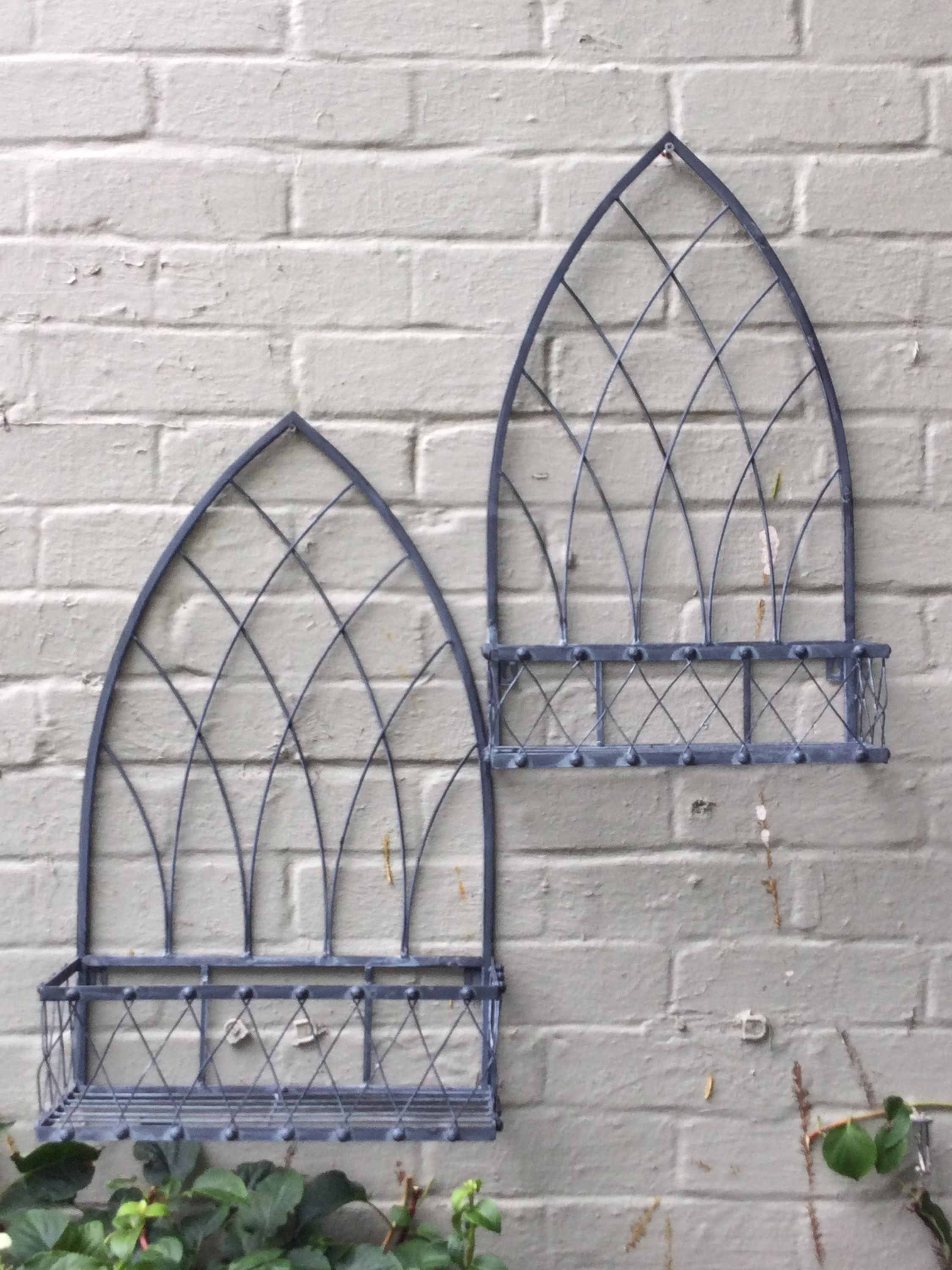 Set Of 2 Metal Gothic Arched Victorian Style Wall Planters