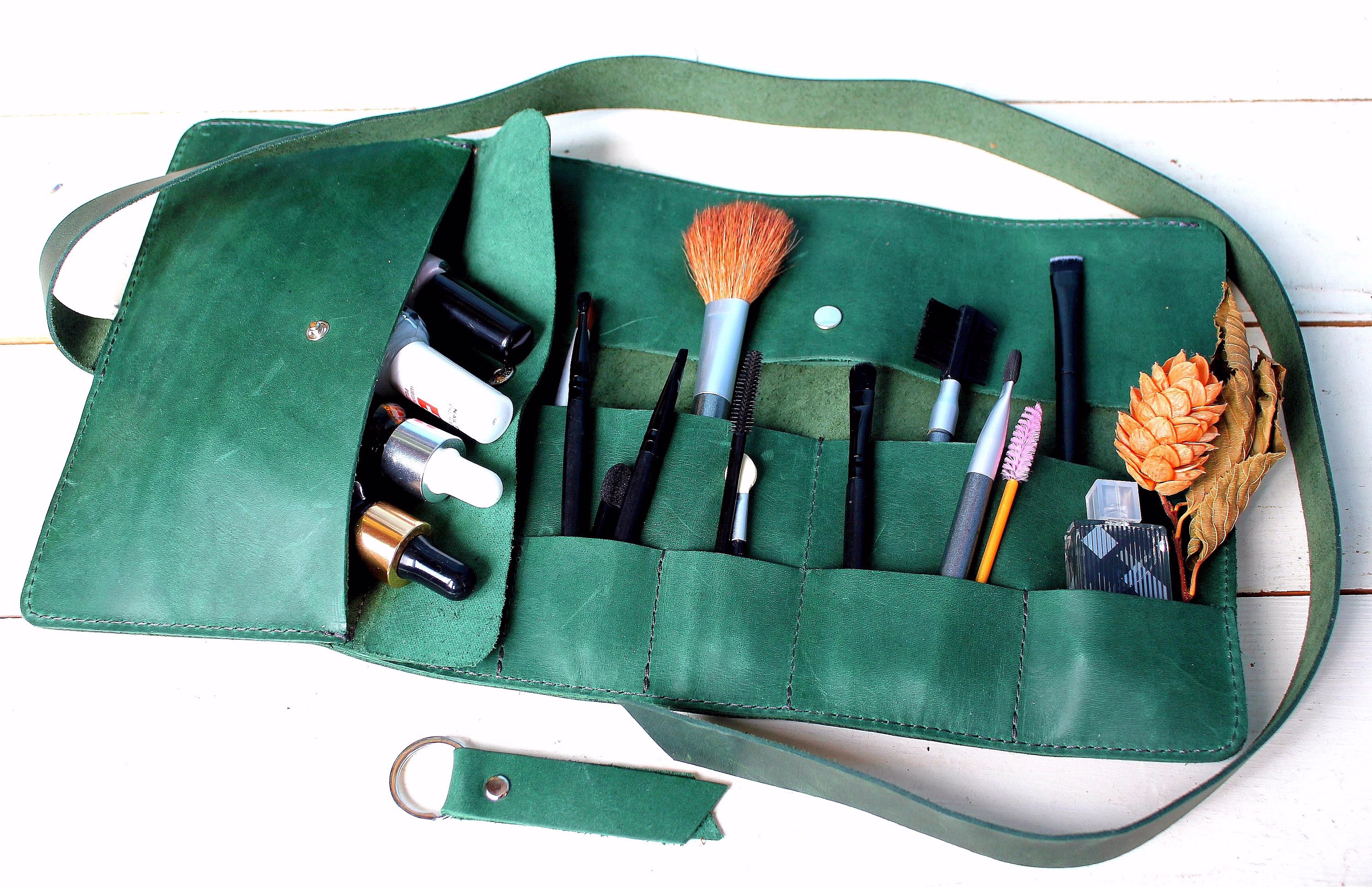 Personalized Leather Makeup Brush Holder Makeup Roll Lipstick Organizer Bridesmaid Gift. Christmas Or New Year Gifts Idea