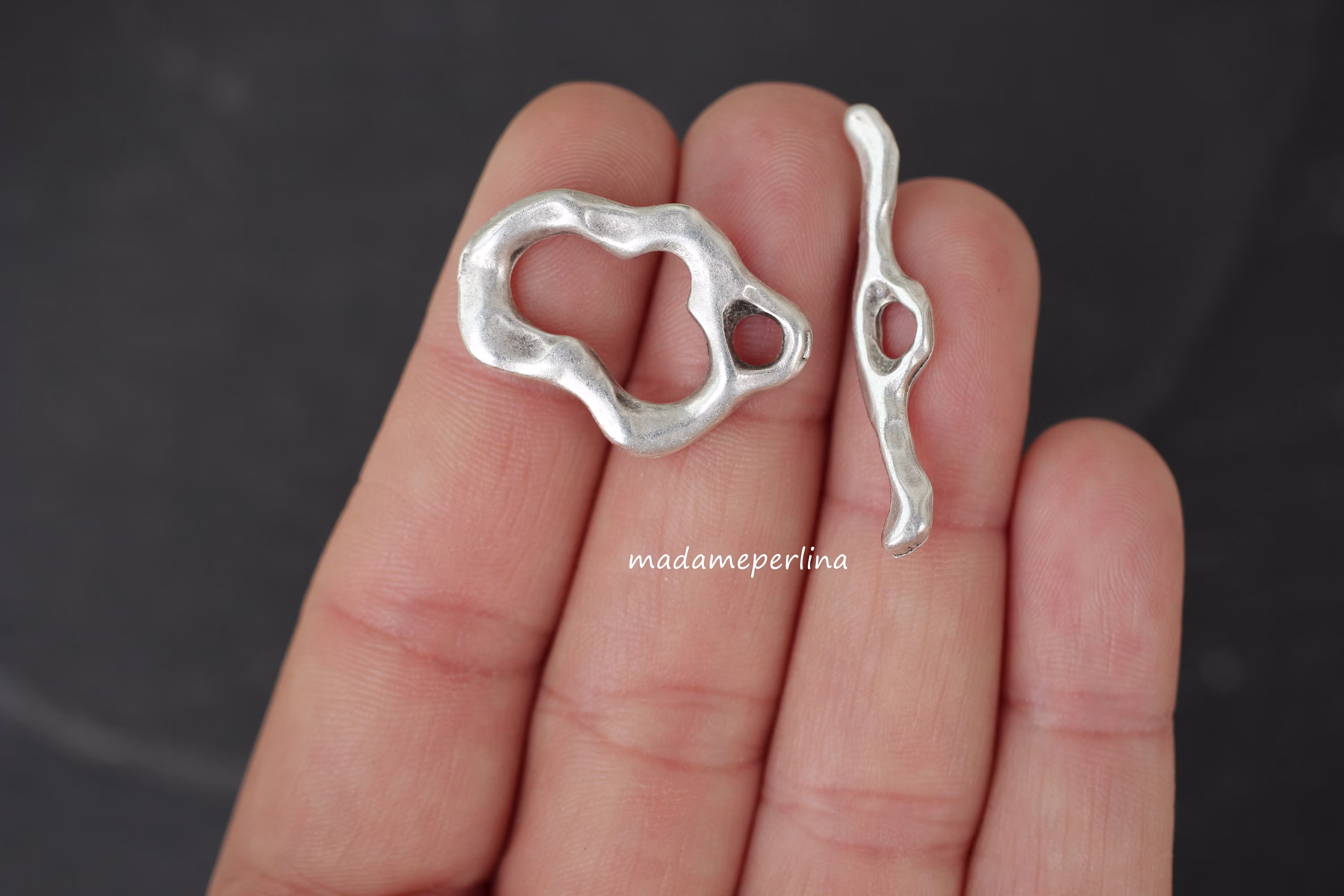 1 Toggle Clasp Silver Plated Organic Look Rough Style Turkish Jewellery Findings Supply Mdla1001B