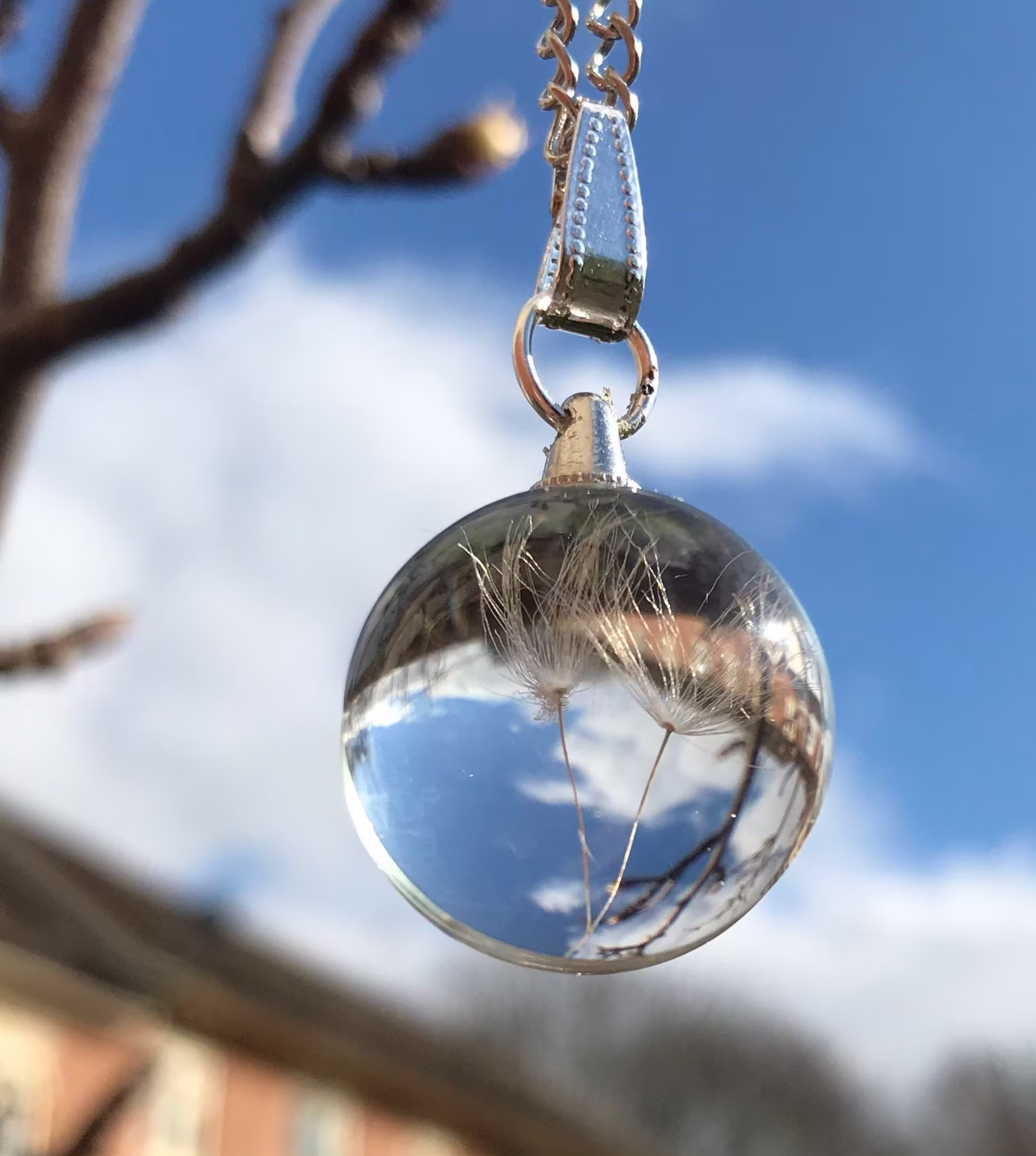 Dandelion Seed Necklace, Glass Necklace, Dandelion Wish Army Brat Globe, Charm