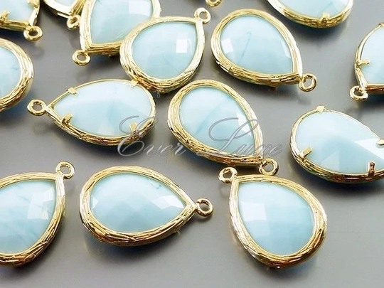 2 Marbleized Powder Blue/Pale Faceted Unique Glass Pendants, Beads For Jewelry 5060G-Pb