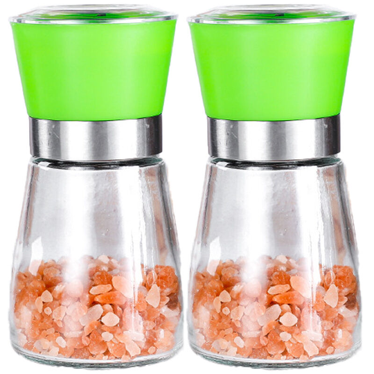Fvbjd - Salt and Pepper Grinder, Glass Refillable Stainless Steel Salt and Pepper Mill Shakers 2pcs green