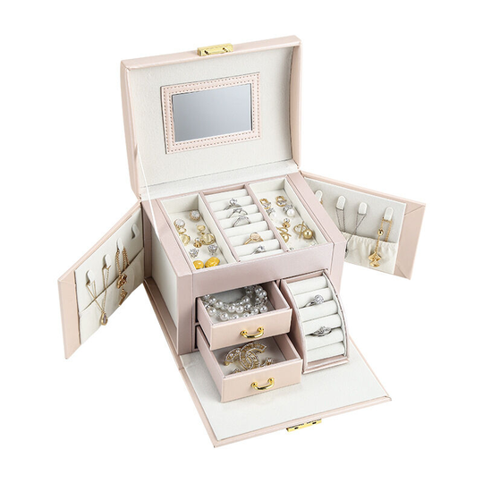 Benobby Kids - Women's Jewelry Box Leather Jewelry Box Small Jewelry Storage Case Storage for Rings Earrings Necklaces Rings ,Naked Powder,