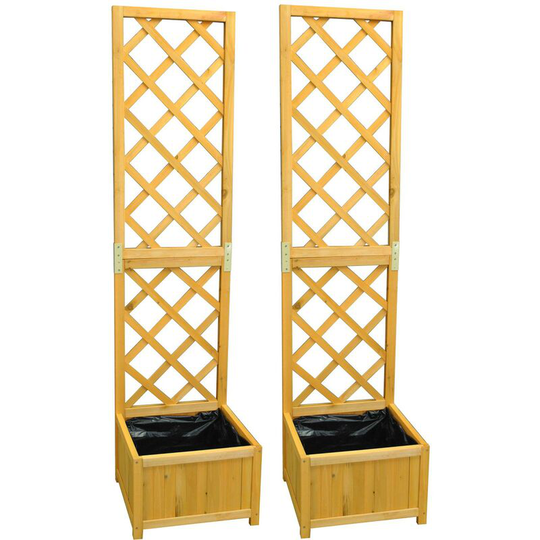 Wooden Garden Planter with Trellis (Set of 2)