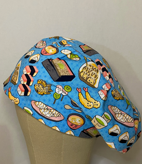 Scrub Caps Musubi, Takoyaki, Sobe, Mochi, Green Tea, Shrimp Tempura, Miso, Gyoza Euro Style Scrub Cap