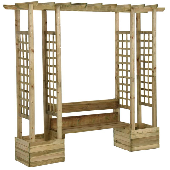 Garden Pergola with Bench&Planters Impregnated Solid Wood Pine Vidaxl Brown