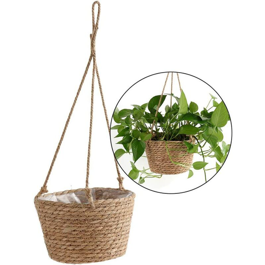 Jute Rope Hanging Flower Pot - Collapsible Seagrass Macrame Basket - for Succulent Plants, Indoor Outdoor Decor Betterlife