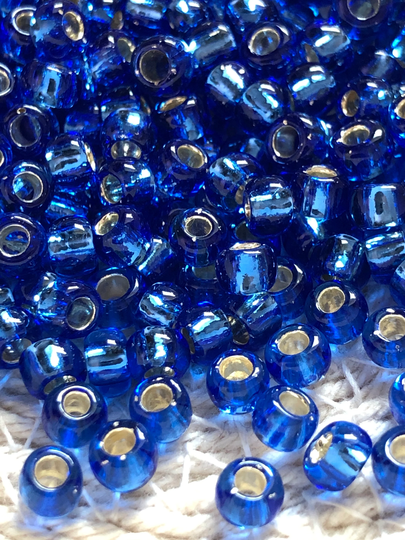 New Toho Round Seed Beads, 6/0, Silver - Lined Sapphire, | Tr-06-35, Qty 20 Grams, 4mm Beads