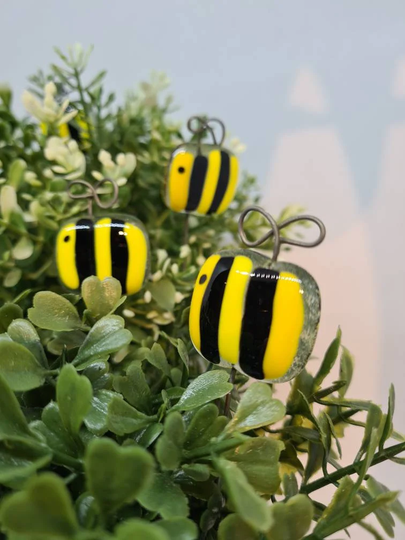 Plant Pot Stakes, Fused Glass Bee, Window Sill, Flower Beds, Box & Garden Decoration, Yard Art, Gardeners Indoor Outdoor Gift