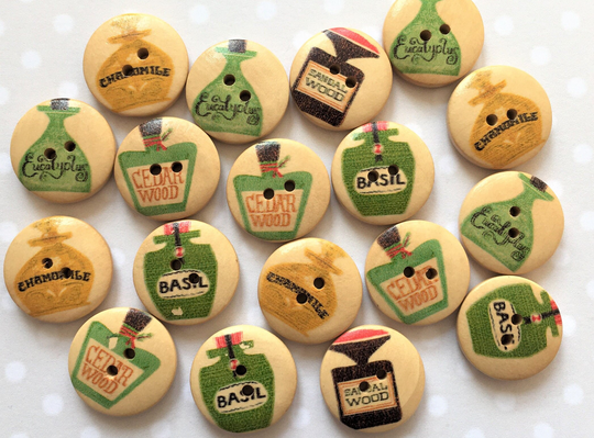 Herb Jars Wooden Buttons, Print Wooden Design Craft Sewing Accessories, Novelty Buttons
