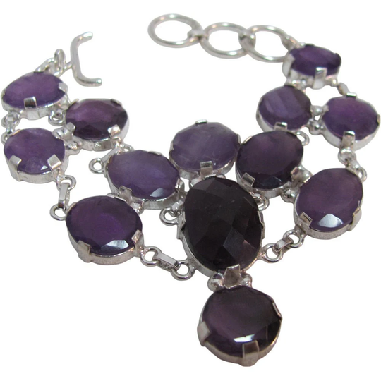 Amethyst Chakra Yoga Silver-Tone White Metal Adjustable Chain Bracelet