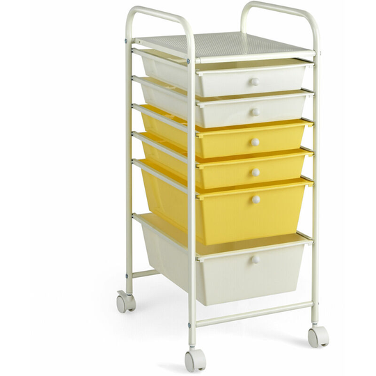 6 Drawers Storage Trolley Mobile Rolling Utility Cart Home Office Organizer Unit
