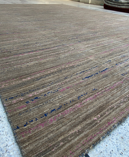Gray 10x14 Hand Knotted Rug - Afghan Gabbeh Pink & Blue Highlight Large Area Rug Living Room Bedroom Office