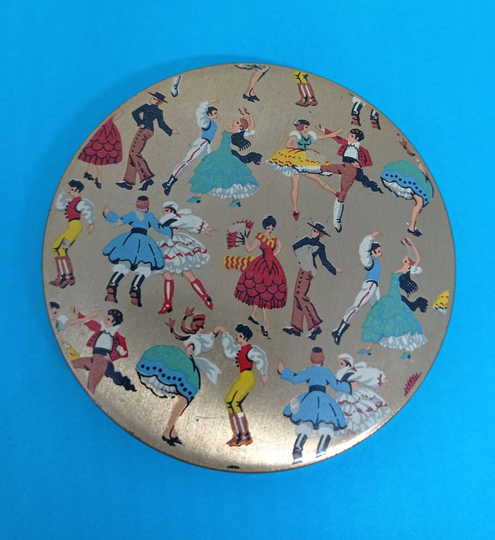 Ballet Dancers Powder Compact Colourful Design. Mirror C1950S. By Stratton Of London