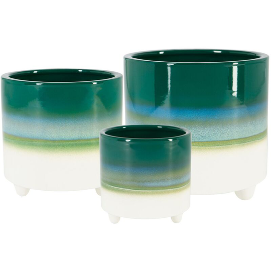 Reactive Glaze Footed Plant Pots - 3 Sizes - Emerald - Nicola Spring