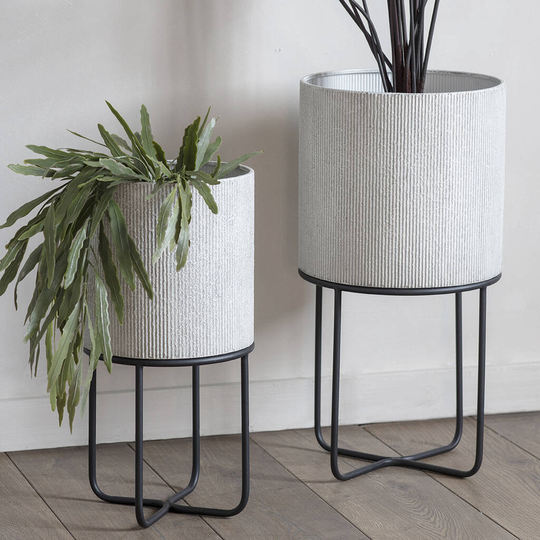 White Industrial Metal Planters - Set Of Two