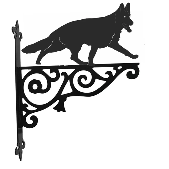 German Shepherd Ornamental Hanging Bracket - Contemporary Basket Wall Mounted Decorative Garden Black
