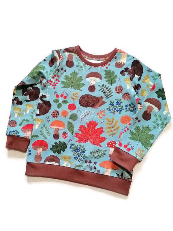 Woodland & Forest Baby Kids, Organic Cotton Tshirt. Toadstools, Squirrels Hedgehogs, Unisex Kids Clothes. Handmade in The UK